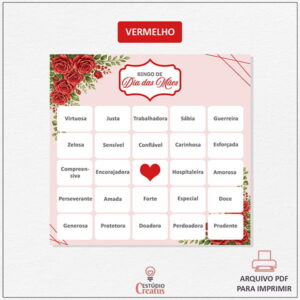 Bingo de Dia das Mães - Vermelho
